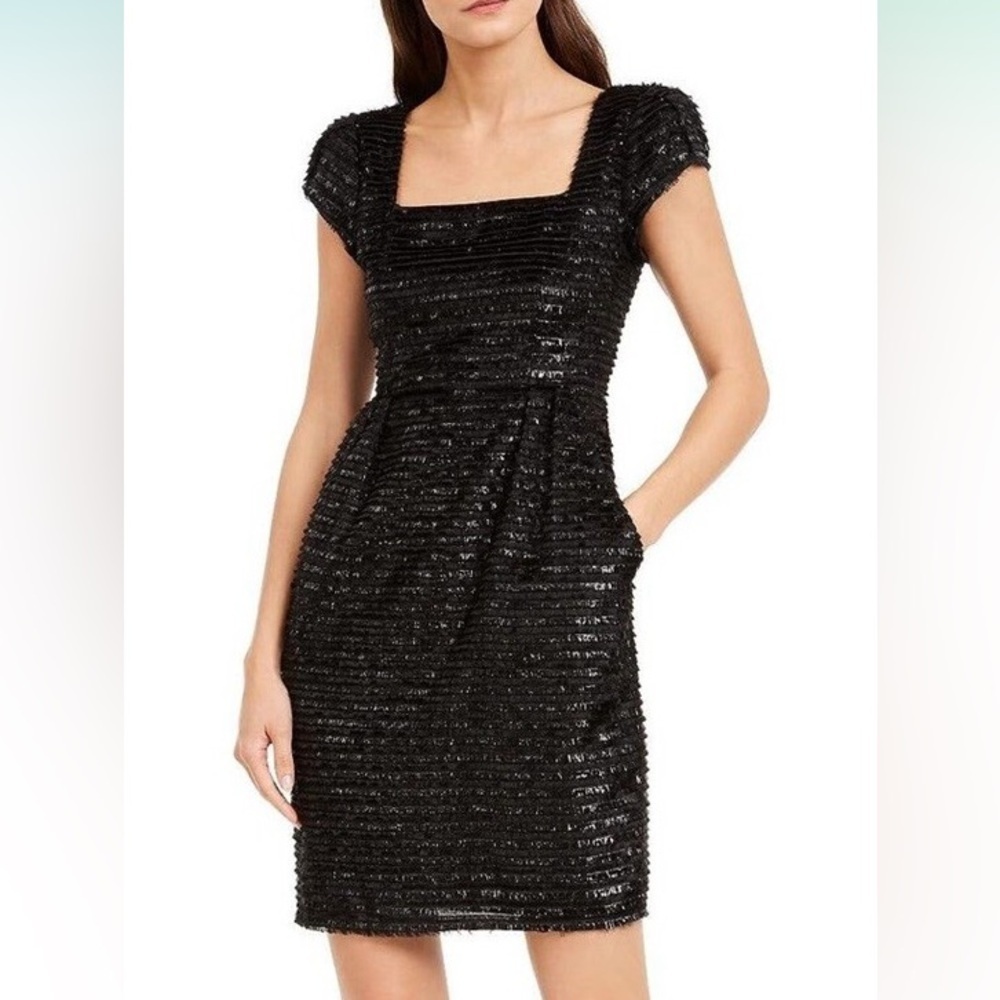Nanette‎ Lepore Black Shimmer Fringe Square Neck Sheath Dress